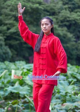 Chinese Traditional Martial Arts Costumes Tai Chi Kung Fu Red Suits for Women