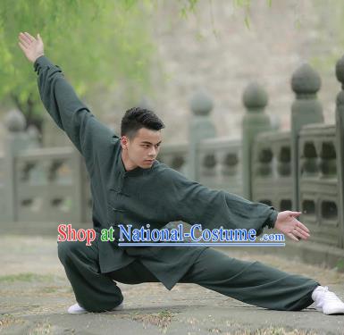 Chinese Traditional Martial Arts Costume Tai Chi Kung Fu Atrovirens Clothing for Men