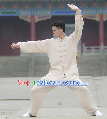 Chinese Traditional Martial Arts Costume Tai Chi Kung Fu Beige Clothing for Men