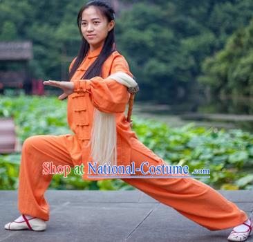 Chinese Traditional Martial Arts Costumes Tai Chi Kung Fu Orange Suits for Women