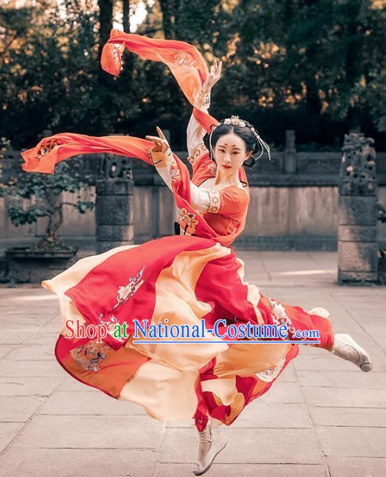 Ancient Chinese Tang Dynasty Palace Lady Dance Hanfu Dress Princess Embroidered Costume for Women