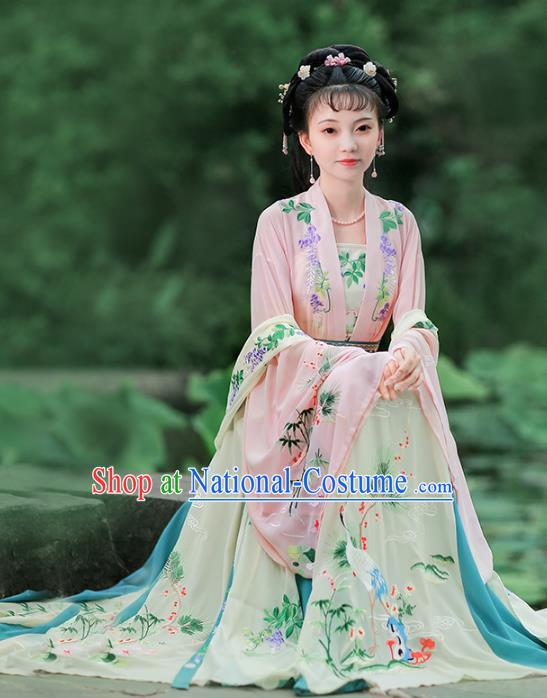 Chinese Ancient Song Dynasty Nobility Lady Embroidered Hanfu Dress Princess Costume for Women