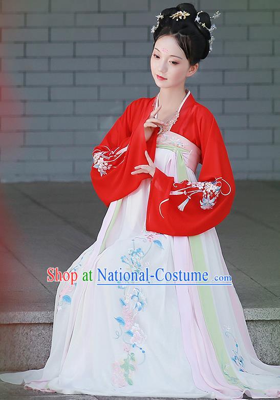 Chinese Ancient Tang Dynasty Palace Princess Embroidered Hanfu Dress Costume for Women