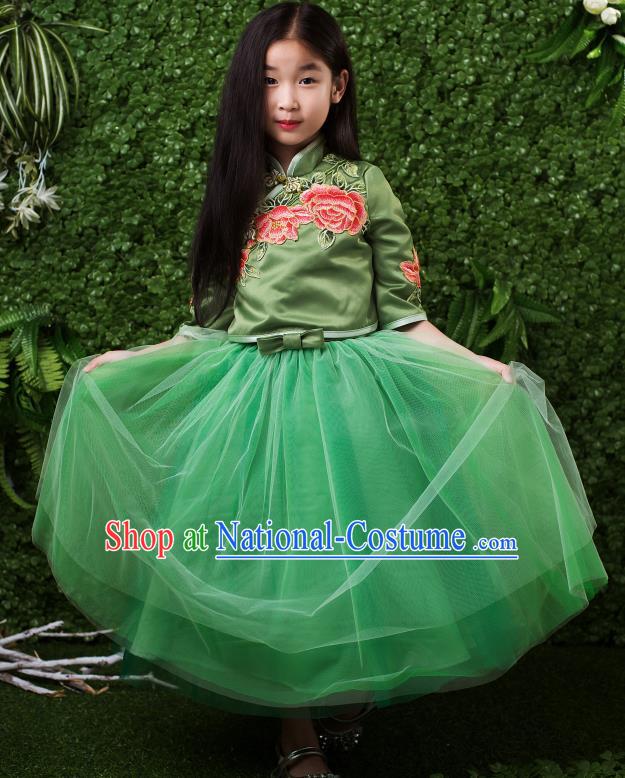 Children Modern Dance Costume Compere Full Dress Stage Performance Chorus Green Dress for Kids