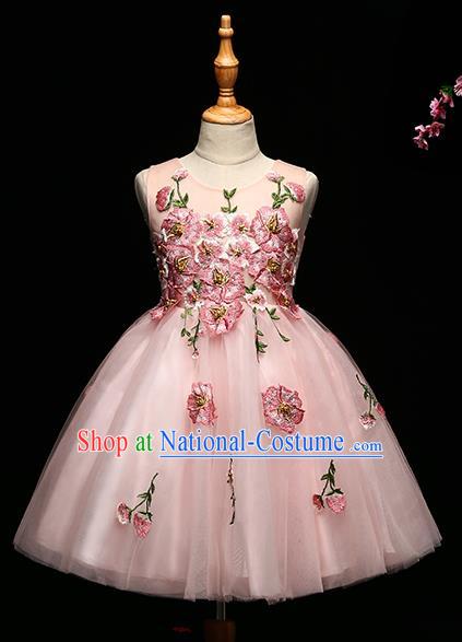 Children Modern Dance Costume Princess Full Dress Stage Performance Chorus Pink Veil Bubble Dress for Kids