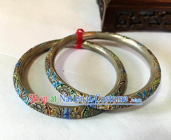 Handmade Chinese Miao Nationality Blueing Sliver Bracelet Traditional Hmong Bangle for Women