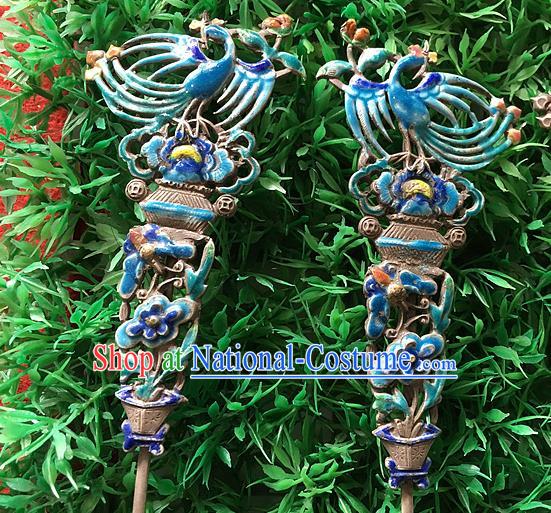 Chinese Traditional Ancient Enamel Phoenix Hairpins Hair Accessories Hair Clip for Women