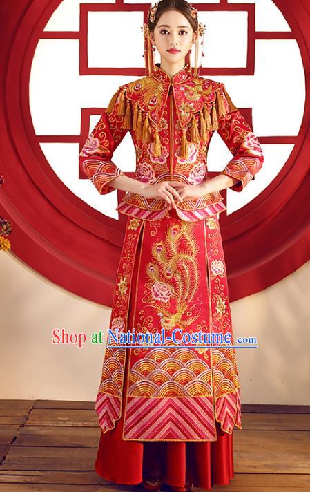 Top Grade Chinese Traditional Wedding Costumes Xiuhe Suits Bride Red Embroidered Dress for Women