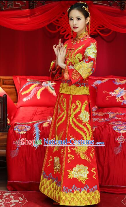 Top Grade Chinese Traditional Wedding Costumes Bride Embroidered Phoenix Peony Xiuhe Suits for Women