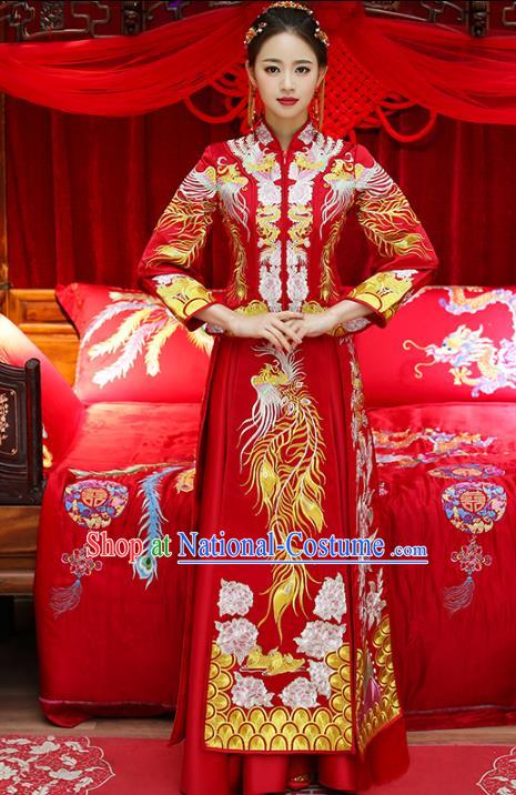 Top Grade Chinese Traditional Wedding Costumes Bride Embroidered Phoenix Xiuhe Suits for Women