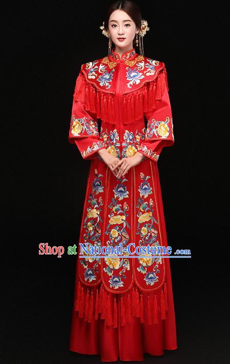 Top Grade Chinese Traditional Wedding Costumes Bride Embroidered Peony Xiuhe Suits for Women