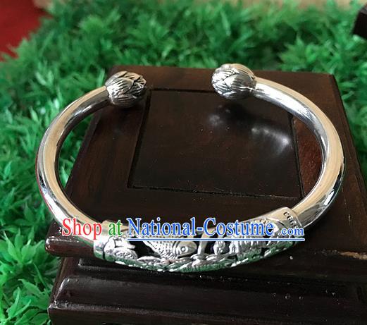 Handmade Chinese Miao Nationality Sliver Bracelet Traditional Hmong Bangle for Women