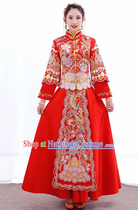 Chinese Traditional Embroidered Peony Wedding Costumes Ancient Longfeng Flown Bride Xiuhe Suits for Women