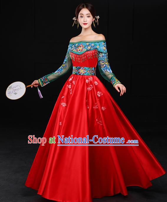 Chinese Traditional Embroidered Wedding Costumes Ancient Bride Xiuhe Suits Dress for Women