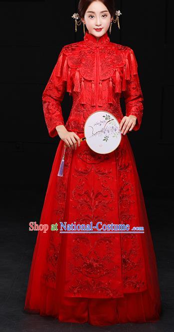 Chinese Traditional Wedding Costumes Ancient Bride Xiuhe Suits Embroidered Dress for Women