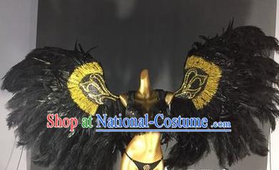 Top Grade Stage Performance Brazilian Rio Carnival Black Feather Wings Miami Feathers Deluxe Wings for Women