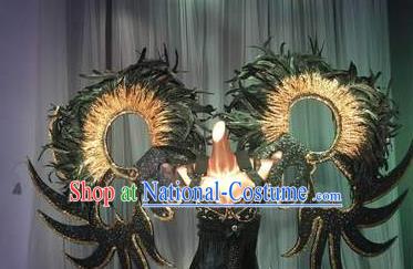 Top Grade Stage Performance Brazilian Carnival Black Feather Wings Miami Feathers Deluxe Wings for Women