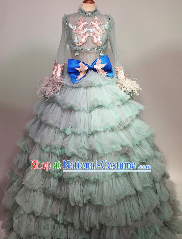 Top Grade Stage Performance Customized Costume Models Catwalks Green Bubble Full Dress for Women