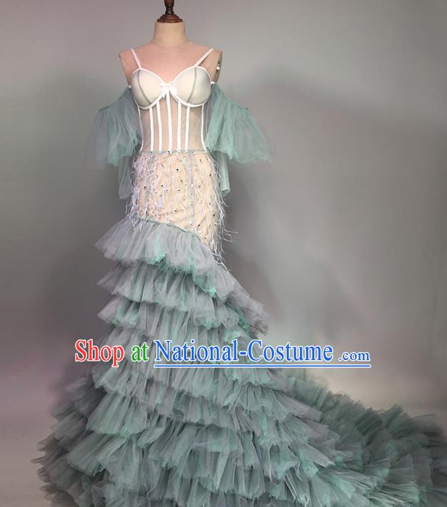 Top Grade Stage Performance Customized Costume Models Catwalks Trailing Dress for Women