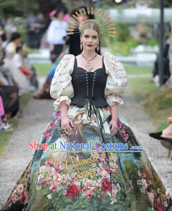 Top Grade Stage Performance Palace Countess Customized Costume Models Catwalks Printing Full Dress for Women