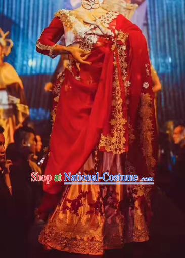 Top Grade Halloween Stage Performance Customized Costume Models Catwalks Red Clothing for Women