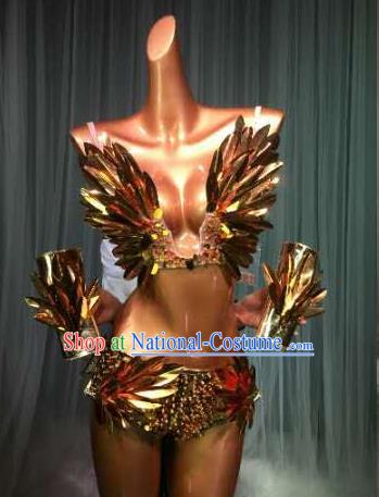 Top Grade Pub Singer Stage Performance Customized Golden Feather Costume Halloween Models Catwalks Clothing for Women