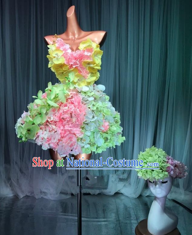 Top Grade Stage Performance Dance Costume Models Catwalks Flowers Fairy Dress and Headwear for Women