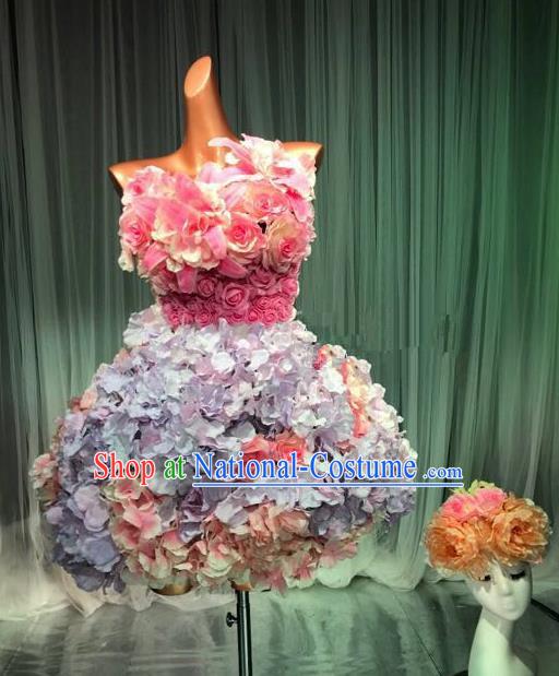 Top Grade Stage Performance Costume Models Catwalks Lilac Flowers Fairy Dance Dress and Headwear for Women