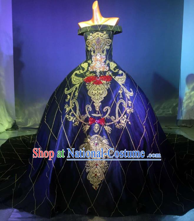 Top Grade Stage Performance Compere Costume Models Catwalks Palace Trailing Full Dress for Women