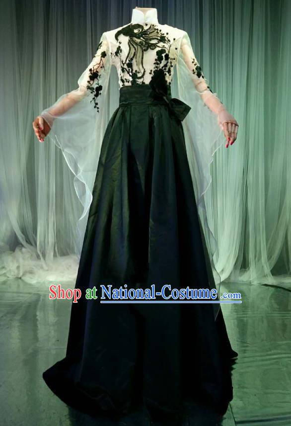 Top Grade Models Catwalks Costume Compere Stage Performance Black Full Dress for Women