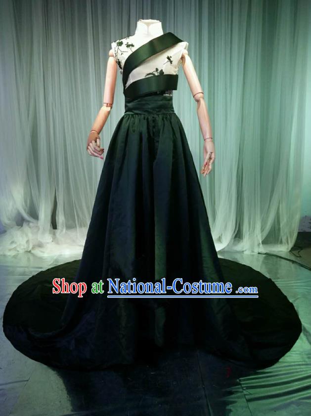 Top Grade Models Catwalks Costume Compere Stage Performance Black Trailing Full Dress for Women