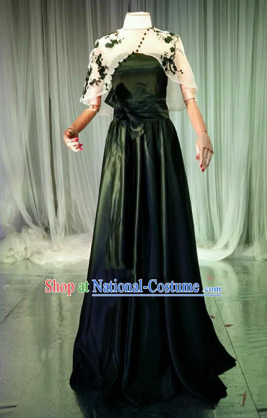 Top Grade Models Catwalks Black Costume Compere Stage Performance Full Dress for Women