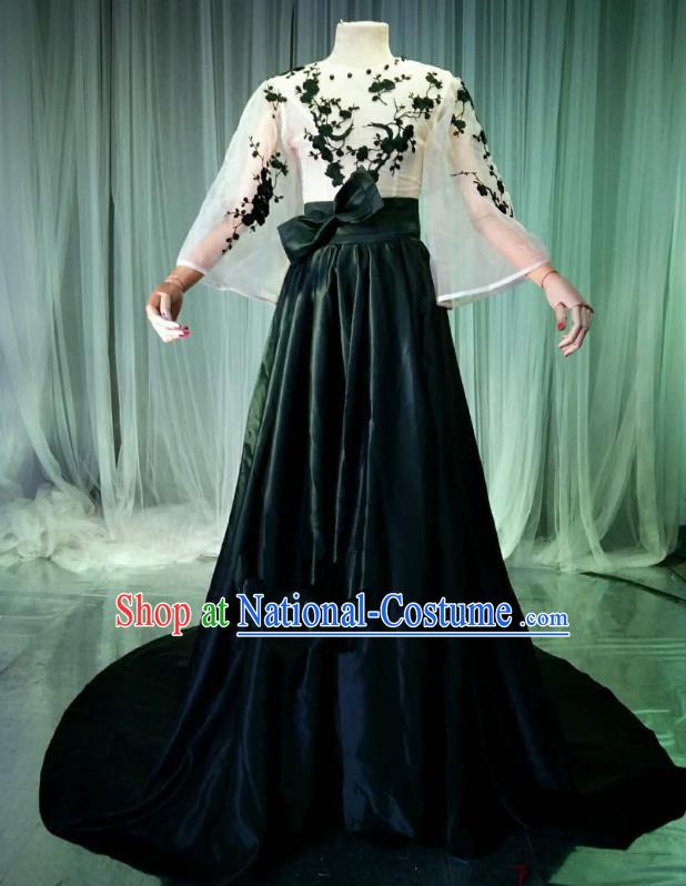 Top Grade Models Catwalks Costume Compere Stage Performance Embroidered Wintersweet Full Dress for Women