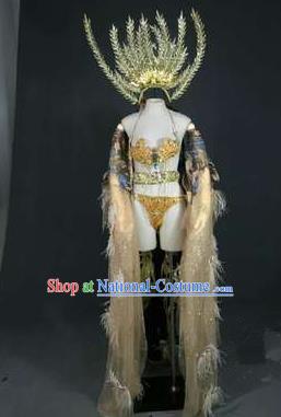 Top Grade Models Catwalks Feather Costume and Headwear Compere Stage Performance Full Dress for Women