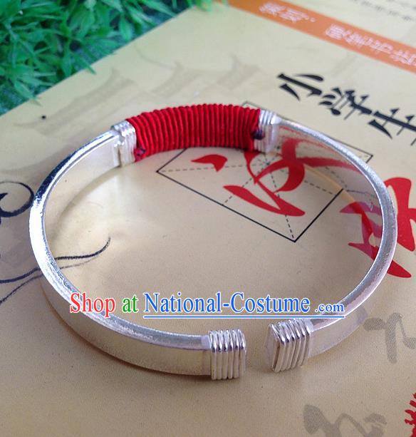 Handmade Chinese Miao Nationality Sliver Bracelet Traditional Hmong Bangle for Women