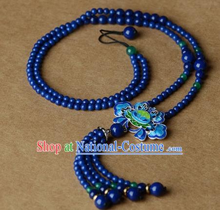 Chinese Traditional Jewelry Accessories Ancient Palace Hanfu Blueing Lotus Necklace for Women