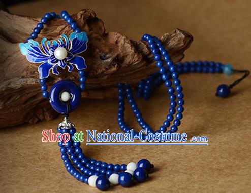 Chinese Traditional Jewelry Accessories Ancient Palace Hanfu Blueing Butterfly Necklace for Women