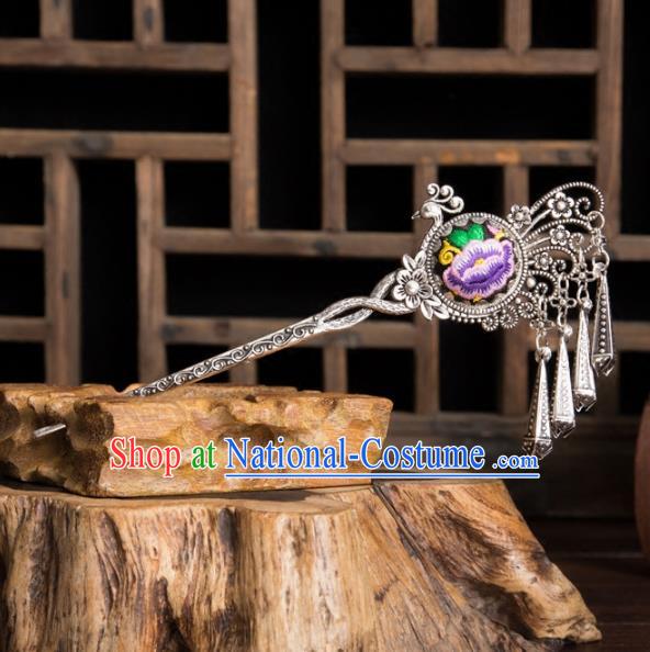 Chinese Traditional Hair Accessories Ancient Hanfu Tassel Hair Clip Embroidered Phoenix Hairpin for Women