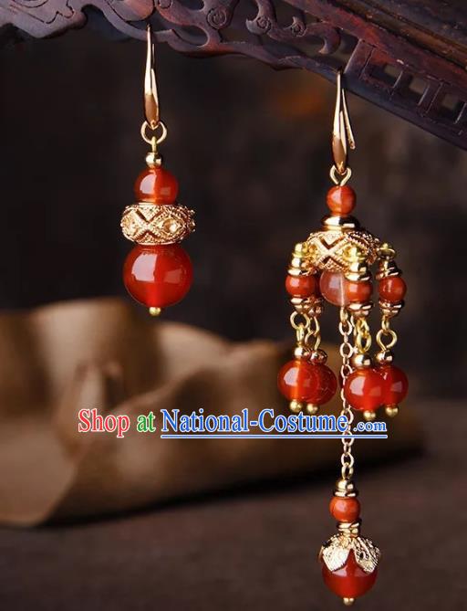 Chinese Traditional Jewelry Accessories Ancient Palace Hanfu Red Beads Earrings for Women