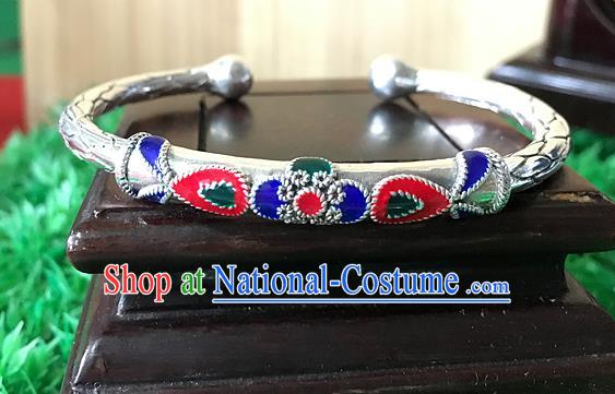 Handmade Chinese Miao Nationality Sliver Bracelet Traditional Hmong Carving Bangle for Women