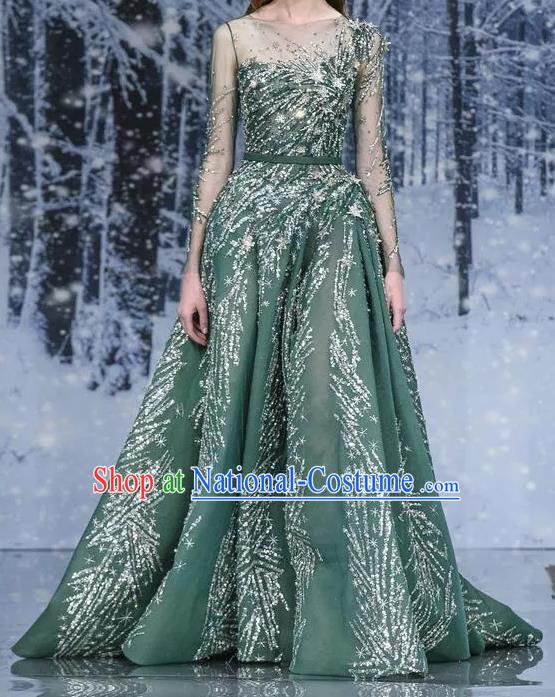 Top Grade Stage Performance Costume Models Stalkshow Green Full Dress for Women