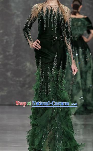 Top Grade Stage Performance Costume Models Stalkshow Green Mermaid Full Dress for Women