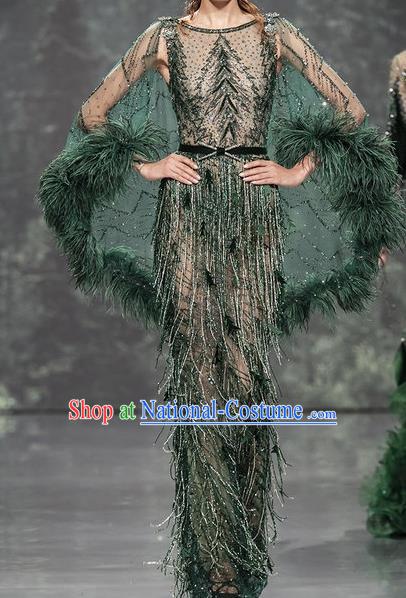 Top Grade Stage Performance Dance Costume Models Stalkshow Customized Green Full Dress for Women