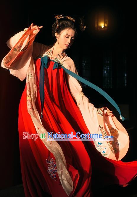 Chinese Tang Dynasty Palace Princess Hanfu Dress Ancient Peri Embroidered Costume for Women