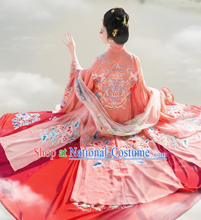 Chinese Tang Dynasty Imperial Consort Hanfu Clothing Ancient Embroidered Wide Sleeve Cardigan for Women