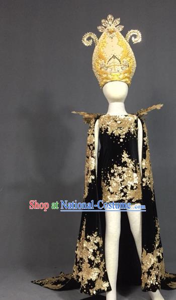 Top Grade Models Catwalks Costume Compere Black Full Dress Stage Performance Clothing for Kids