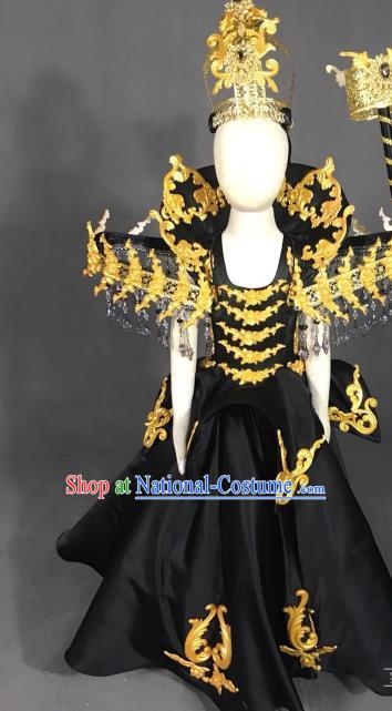 Top Grade Models Catwalks Costume Black Full Dress Stage Performance Compere Clothing for Kids