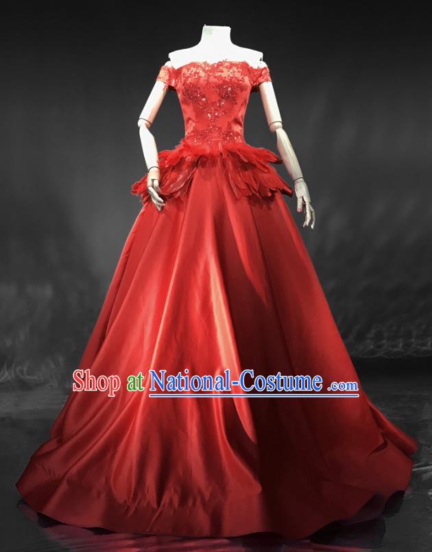 Top Grade Models Show Costume Chorus Catwalks Red Full Dress Stage Performance Compere Clothing for Women