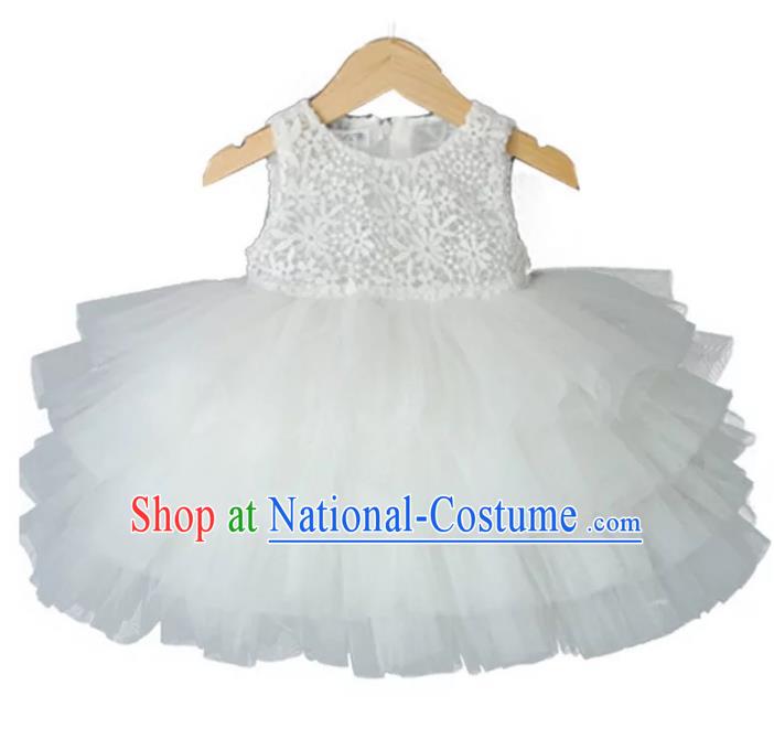 Children Models Show Costume Stage Performance Modern Dance White Bubble Dress for Kids