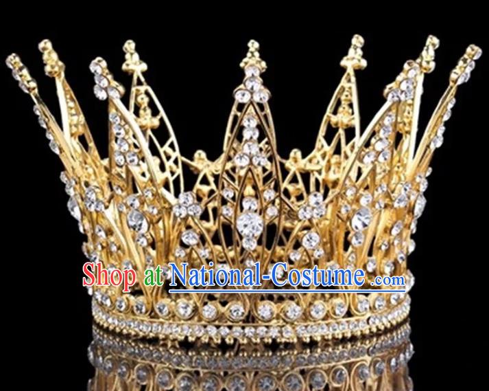 Top Grade Children Stage Performance Hair Accessories Princess Golden Crystal Royal Crown for Kids